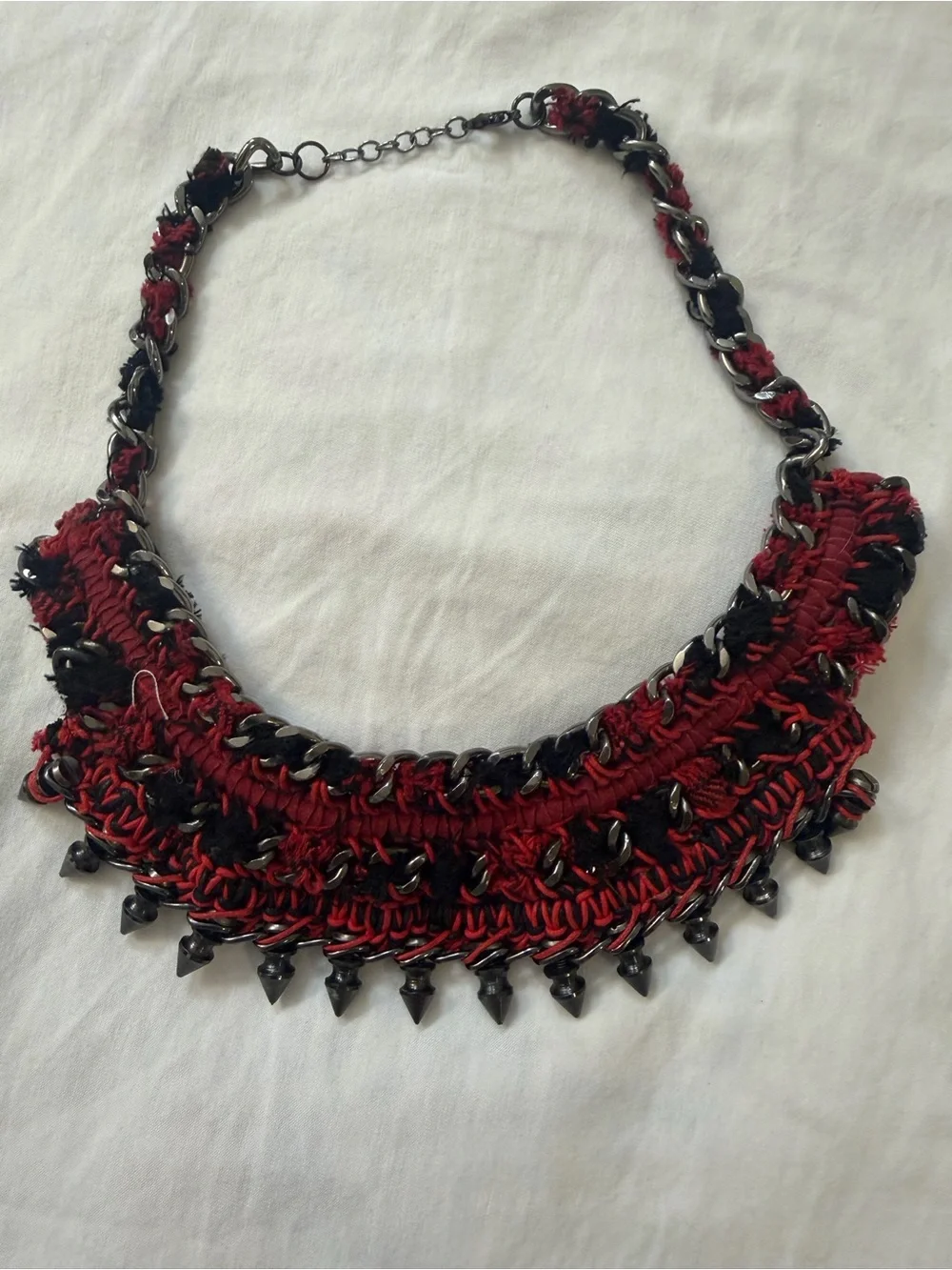 Zara Red and Black Statement Bib Necklace -with studs